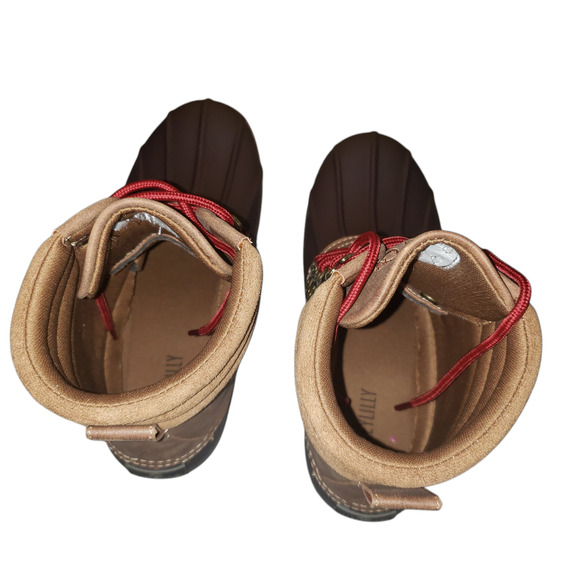 Marleylilly Women’s Duck Boots Sz 9 Tan Brown Waterproof Faux Leather Monogram - Picture 6 of 13